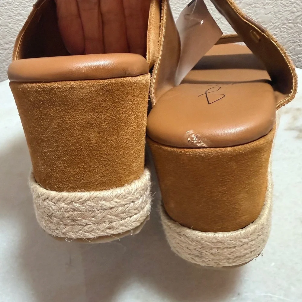 Joie Tan Genuine Suede Espadrille Wedge Sandals Platform Slide Mules‎ Size 9